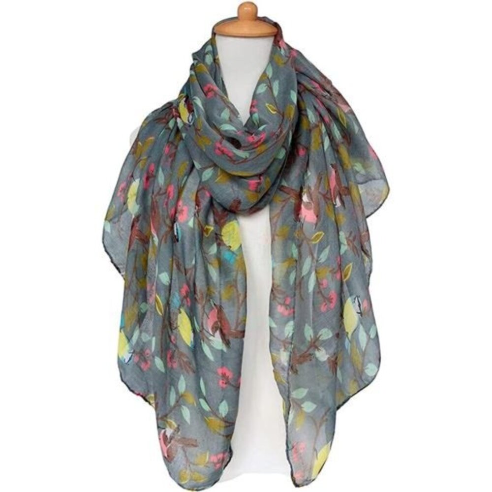 Scarfs for Women Lightweight Floral Birds Print Cotton Scarves Wraps for Winter - Picture 2 of 6